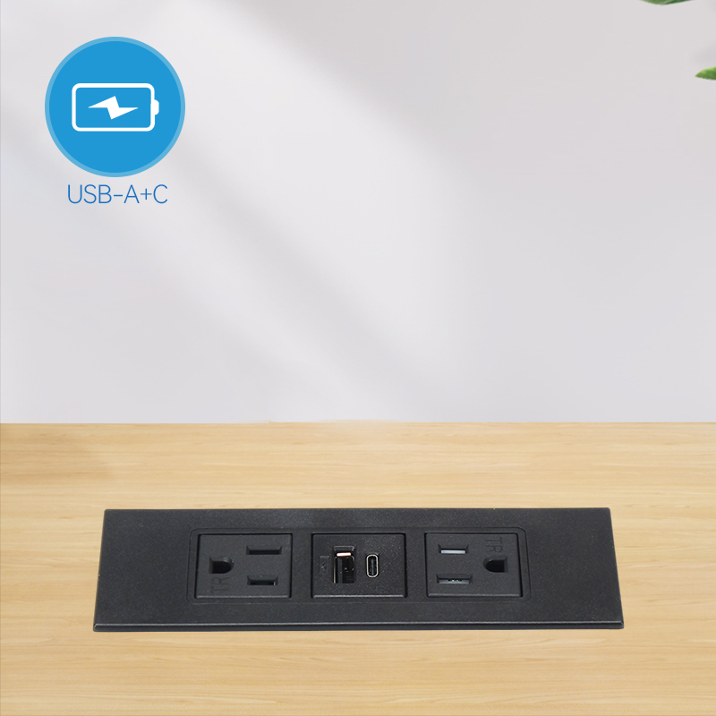 US Furniture Socket 2 AC Outlet USB Charging Type C charging 5V 3.0A Recessed in Desktops