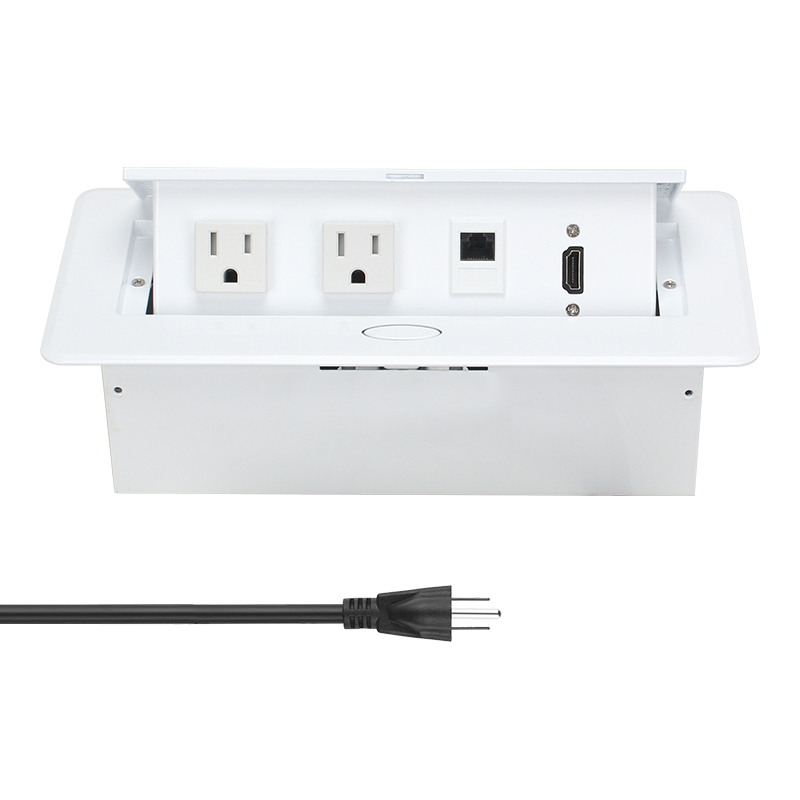 Desktop white pop up box US table socket US multifunctional alloy pop up socket 2 USA Plugs