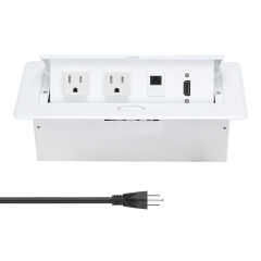 Desktop white pop up box US table socket US multifunctional alloy pop up socket 2 USA Plugs