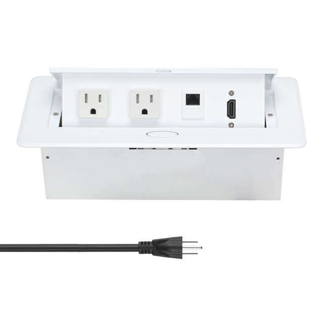 Desktop white pop up box US table socket US multifunctional alloy pop up socket 2 USA Plugs