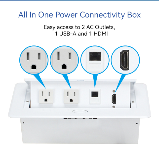 Desktop white pop up box US table socket US multifunctional alloy pop up socket 2 USA Plugs