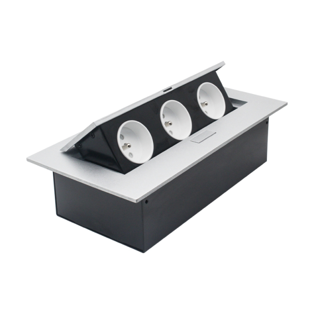 French charger pop up socket with 3 outlets zinc alloy countable outlets