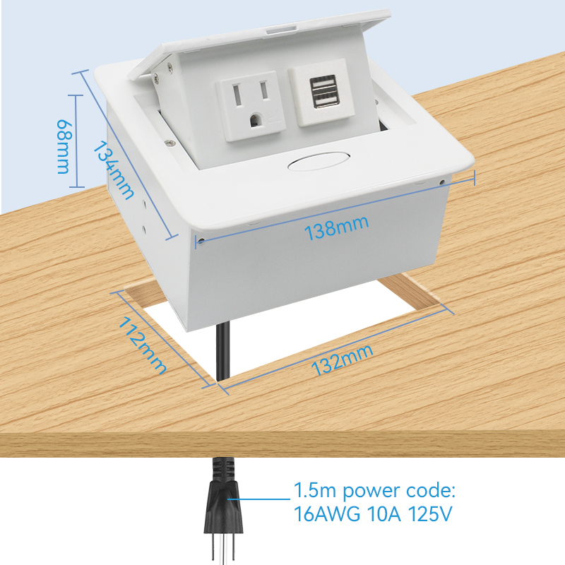 Table us pop up socket white 2 USB Charger extension usb c socket for sofa