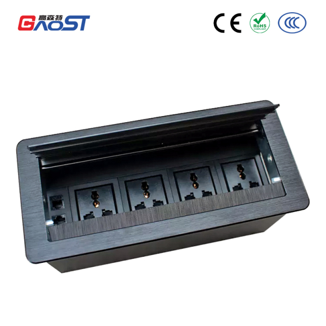 Conference universal flip up socket 3 way plugs tabletop conference room