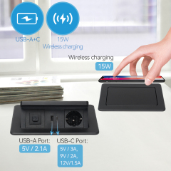 Pop Up Outlet Electrical Power Socket for Kitchen Countertop, Retractable Recessed Power Strip Hidden Outlet with 18W Wireless Charger pop up wireless charger