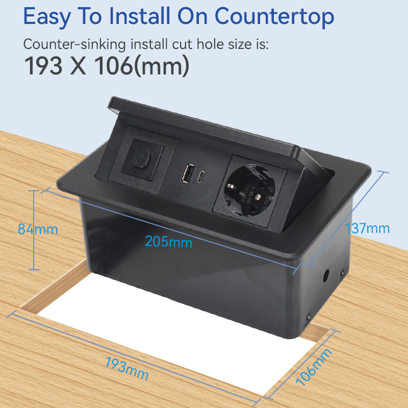 Pop Up Outlet Electrical Power Socket for Kitchen Countertop, Retractable Recessed Power Strip Hidden Outlet with 18W Wireless Charger pop up wireless charger