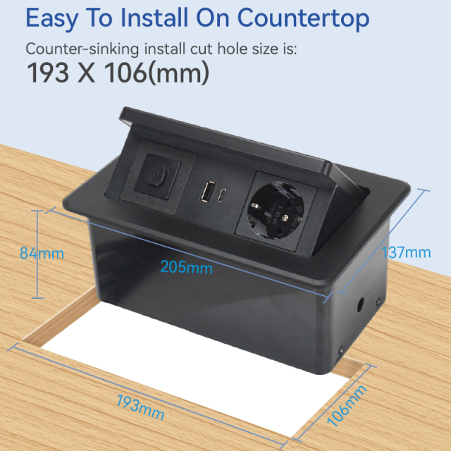 Pop Up Outlet Electrical Power Socket for Kitchen Countertop, Retractable Recessed Power Strip Hidden Outlet with 18W Wireless Charger pop up wireless charger