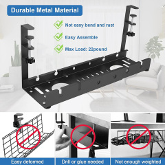 Under Desk Cable Management Tray, Retractable Cord Organizer for Desk, No Drill Cable Tray Basket for Wire Management, Sturdy Metal Cable Management Under Desk with Clamp for Home Office