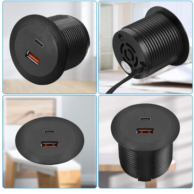 Desk USB Power Grommet Outlet USB3.0 Charging Station Built-in 1 USB-A and 1 USB-C Ports