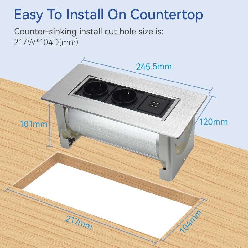 New Design Smart Conference Desktop Power EU Rotary Socket 2 USB Fast Charging Socket