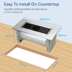 New Design Smart Conference Desktop Power EU Rotary Socket 2 USB Fast Charging Socket