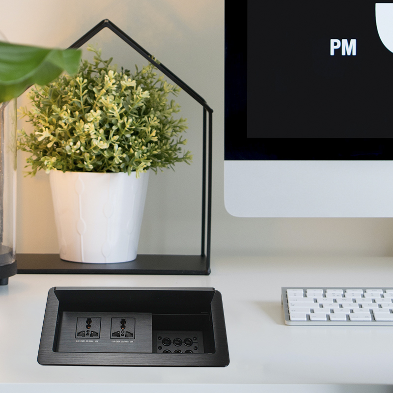 Smart office table socket with 6 cable through universal conference table with power plugs