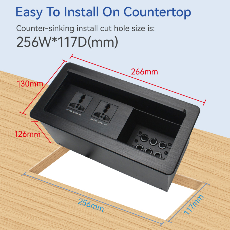 Smart office table socket with 6 cable through universal conference table with power plugs