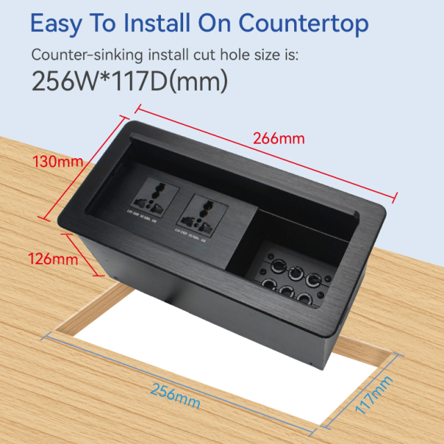 Smart office table socket with 6 cable through universal conference table with power plugs