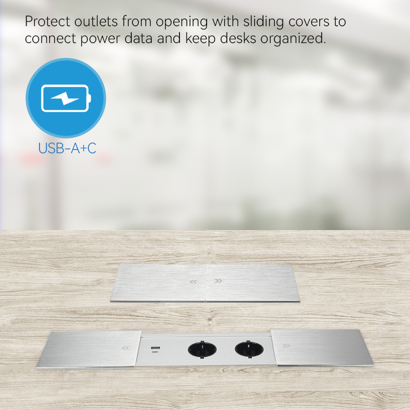 Conference Recessed Power Socket with USB-C Gaost Desk Power Outlet with Sliding Cover for Conference Table Kitchen Countertop Workbench Surfaces