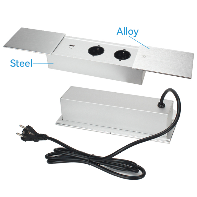 Conference Recessed Power Socket with USB-C Gaost Desk Power Outlet with Sliding Cover for Conference Table Kitchen Countertop Workbench Surfaces