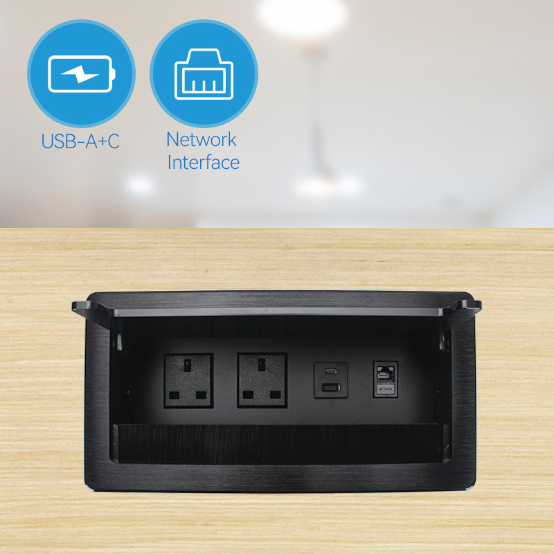 Conference Tabletop Electrical Kitchen Uk Flip Up Socket For Iphone Automatic Magnetic Qi Fast Charging Socket