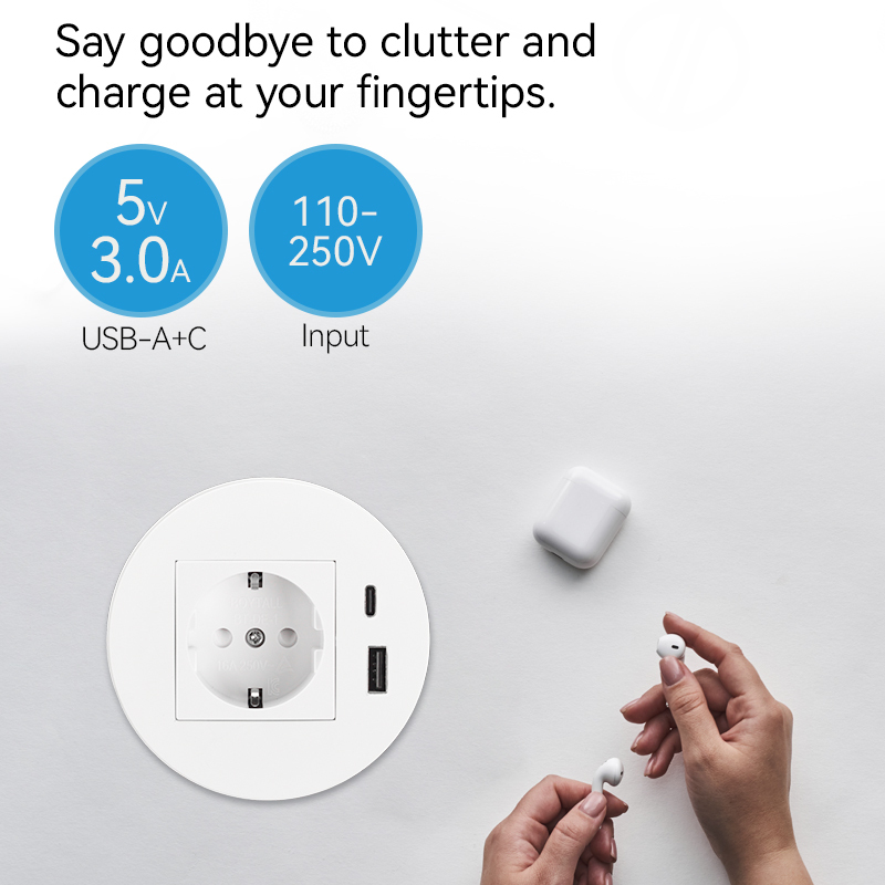 Smart office EU ABS power grommet embedded desk AC power grommet with usb c ports for desk