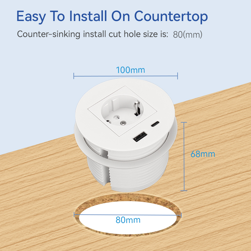 Smart office EU ABS power grommet embedded desk AC power grommet with usb c ports for desk