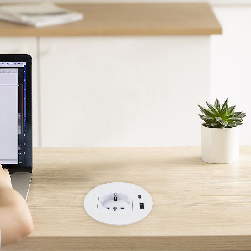 Smart office EU ABS power grommet embedded desk AC power grommet with usb c ports for desk