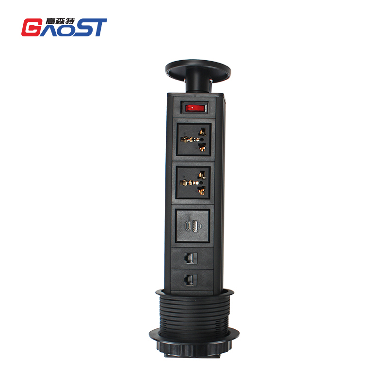 Smart Home Kitchen Lift Mental Panel 230 V Standard Pop Up Power Socket With 3 Sockets 2 LAN USB charger