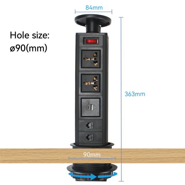 Smart Home Kitchen Lift Mental Panel 230 V Standard Pop Up Power Socket With 3 Sockets 2 LAN USB charger