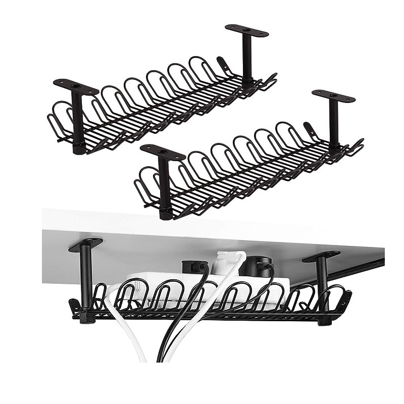 Under Desk Black Cable Management Waterproof Sturdy Steel Desk Wire Storage Organizer