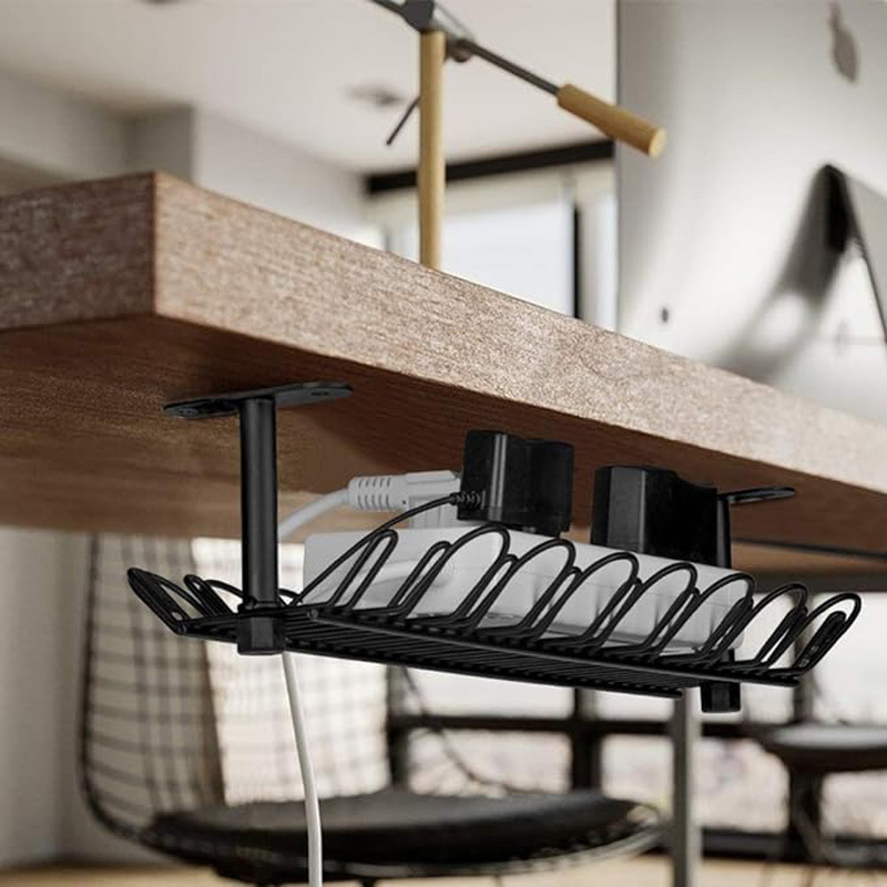 Under Desk Black Cable Management Waterproof Sturdy Steel Desk Wire Storage Organizer