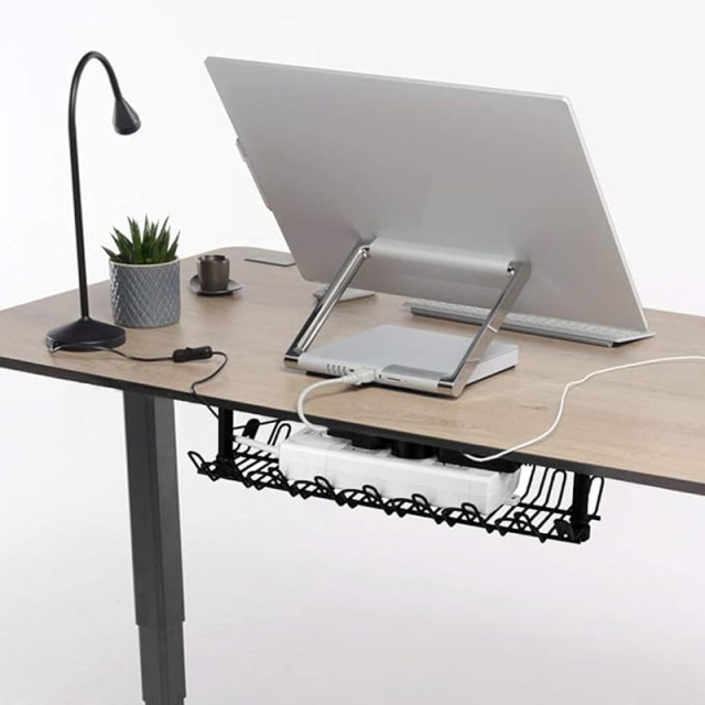 Under Desk Black Cable Management Waterproof Sturdy Steel Desk Wire Storage Organizer