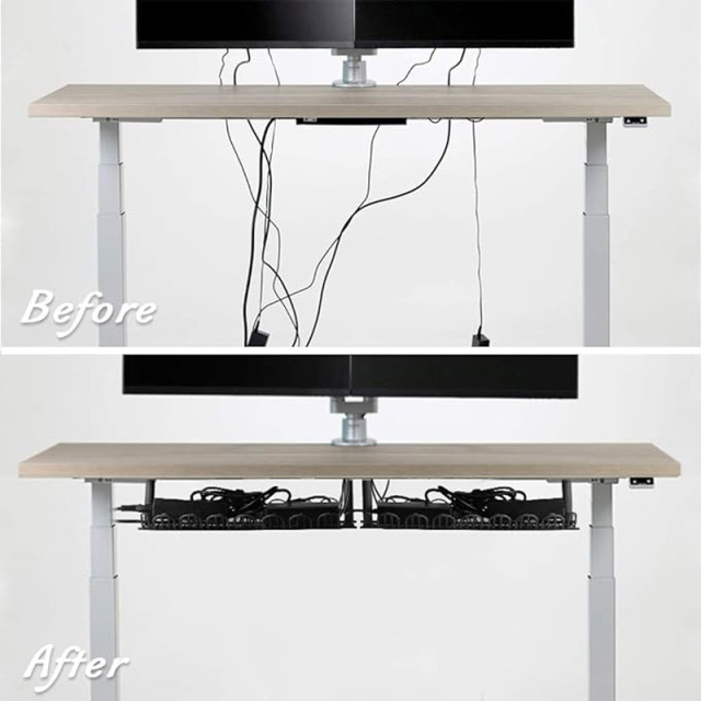 Under Desk Black Cable Management Waterproof Sturdy Steel Desk Wire Storage Organizer