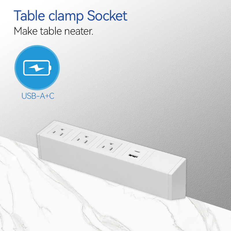Smart Recessed Under Clamp Power Strip Usb Pd 18 W/Pd 20 W Type C Power Strip For usa
