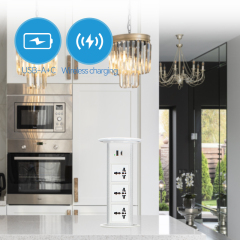 Smart lift socket pop up kitchen pop up socket power 15W wireless charger hidden floor electrical socket