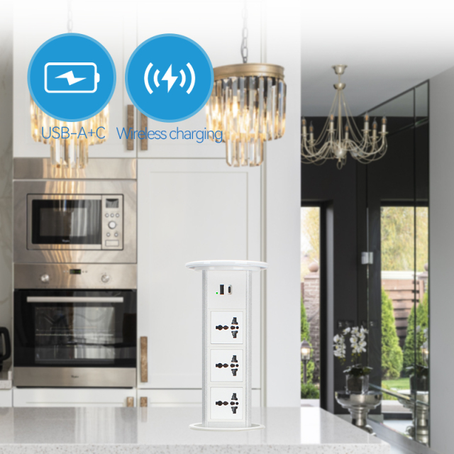 Smart lift socket pop up kitchen pop up socket power 15W wireless charger hidden floor electrical socket