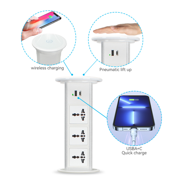 Smart lift socket pop up kitchen pop up socket power 15W wireless charger hidden floor electrical socket