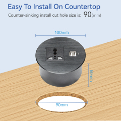 Multifunctional Furniture Round Table Top Socket With USB Charger And 1 Universal Outlet Socket Round Power Grommet