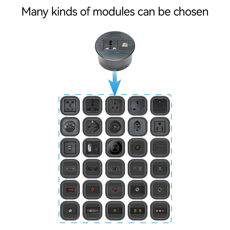 Multifunctional Furniture Round Table Top Socket With USB Charger And 1 Universal Outlet Socket Round Power Grommet