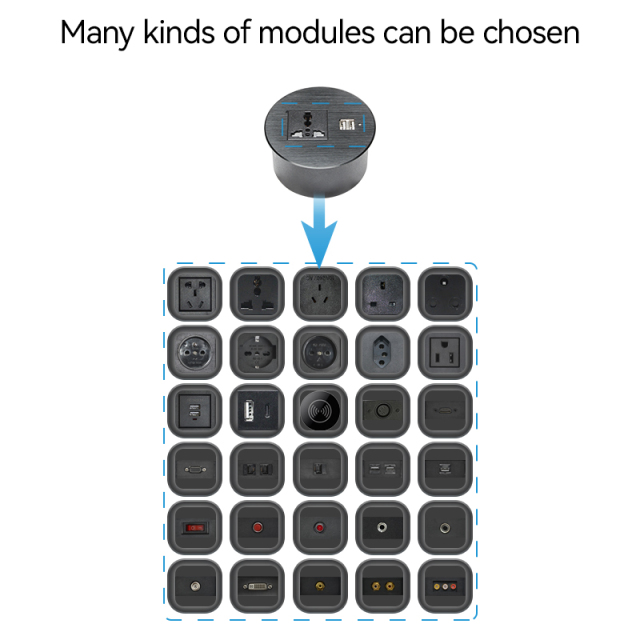 Multifunctional Furniture Round Table Top Socket With USB Charger And 1 Universal Outlet Socket Round Power Grommet