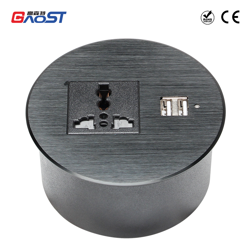 Multifunctional Furniture Round Table Top Socket With USB Charger And 1 Universal Outlet Socket Round Power Grommet