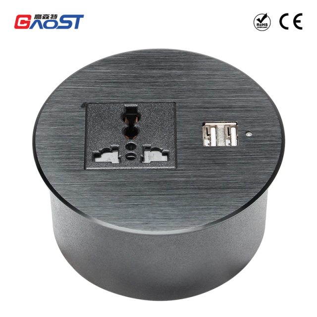 Multifunctional Furniture Round Table Top Socket With USB Charger And 1 Universal Outlet Socket Round Power Grommet
