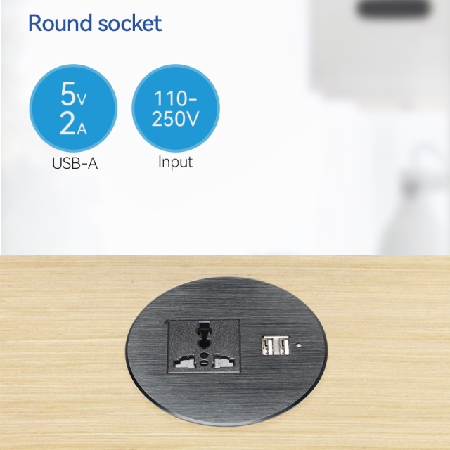 Multifunctional Furniture Round Table Top Socket With USB Charger And 1 Universal Outlet Socket Round Power Grommet