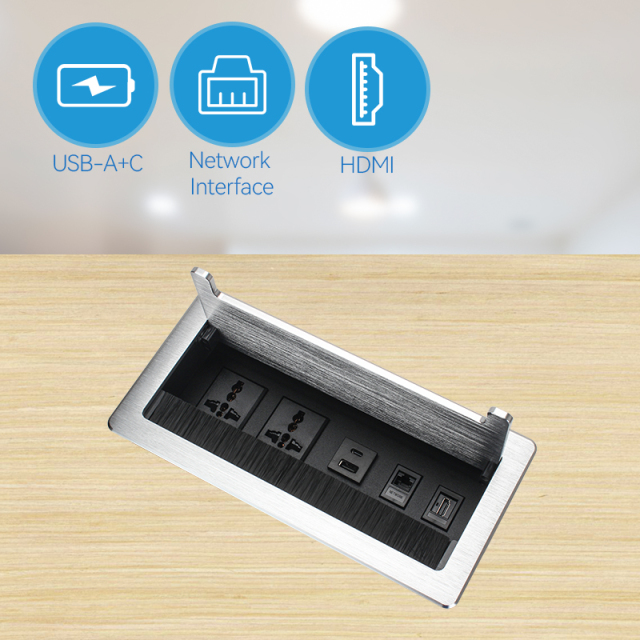 Flip Up Tabletop Socket Double Universal Power Plug Used In Office Room
