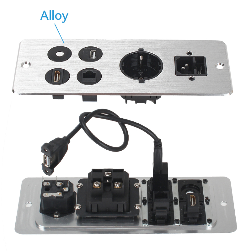 Hot Sale Wall Mounted Eu Metal Power Strip Network Cat6 Audio Power Outlet Socket USB