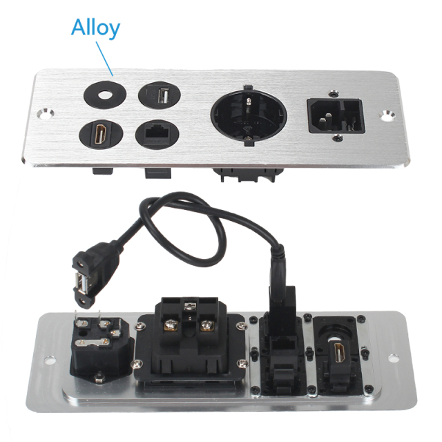 Hot Sale Wall Mounted Eu Metal Power Strip Network Cat6 Audio Power Outlet Socket USB