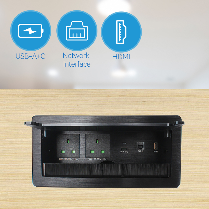 Desktop Flip Up Power Data Outlet Multimedia Table Manual Flip Up Socket