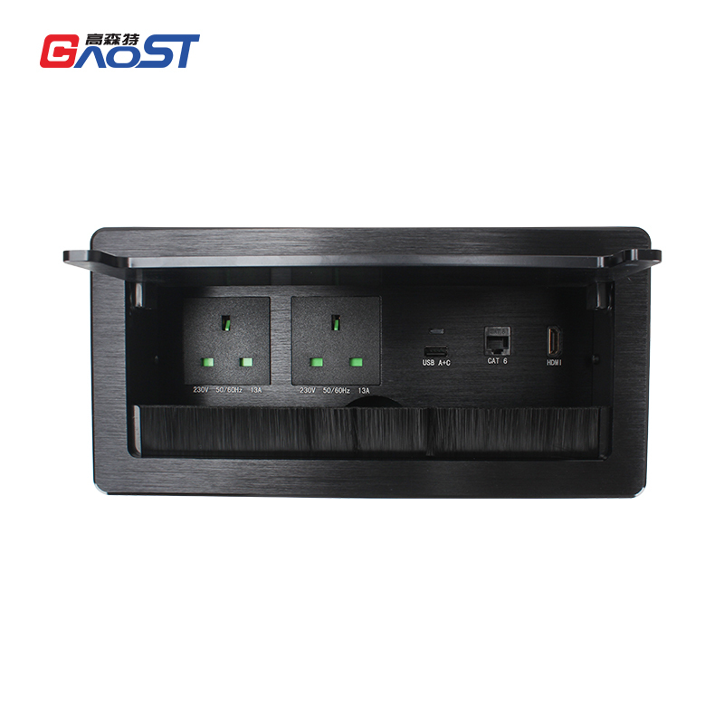 Desktop Flip Up Power Data Outlet Multimedia Table Manual Flip Up Socket