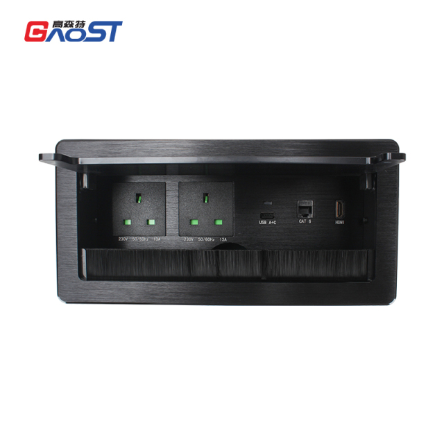 Desktop Flip Up Power Data Outlet Multimedia Table Manual Flip Up Socket