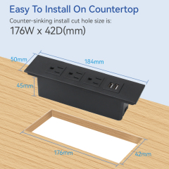 US Desktop Embedded Power Strip 2 USB Outlets Furniture Flush Mount Recessed Power Strip Outlet With 2 Outlets & 2 USB Ports For Desk