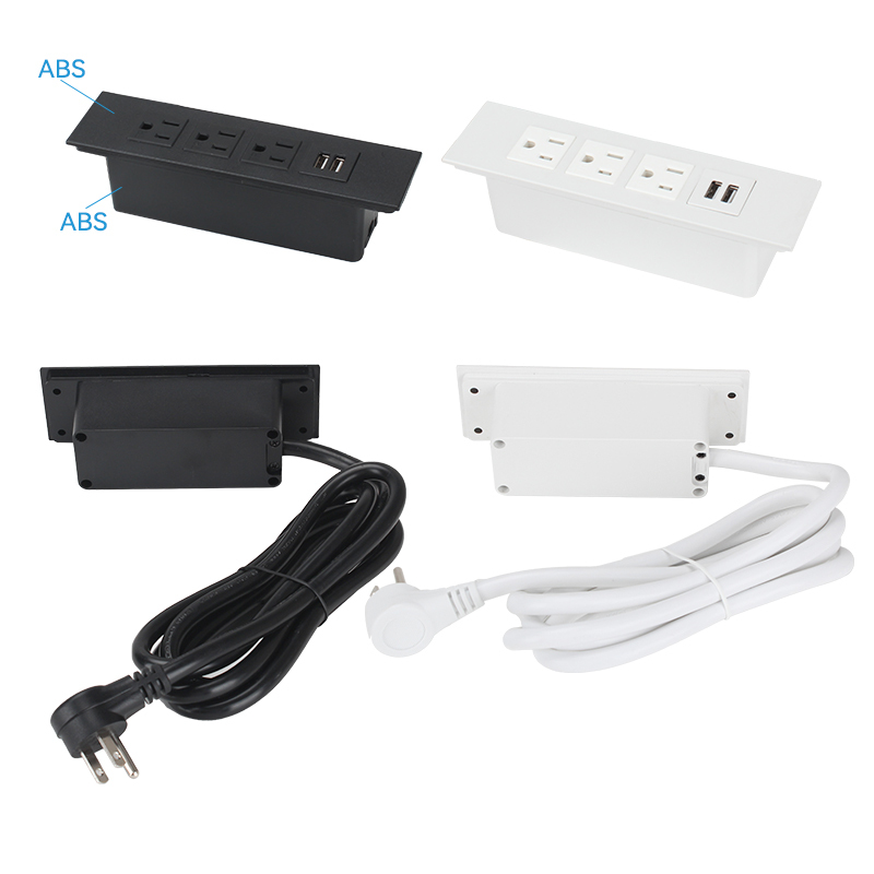 US Desktop Embedded Power Strip 2 USB Outlets Furniture Flush Mount Recessed Power Strip Outlet With 2 Outlets & 2 USB Ports For Desk