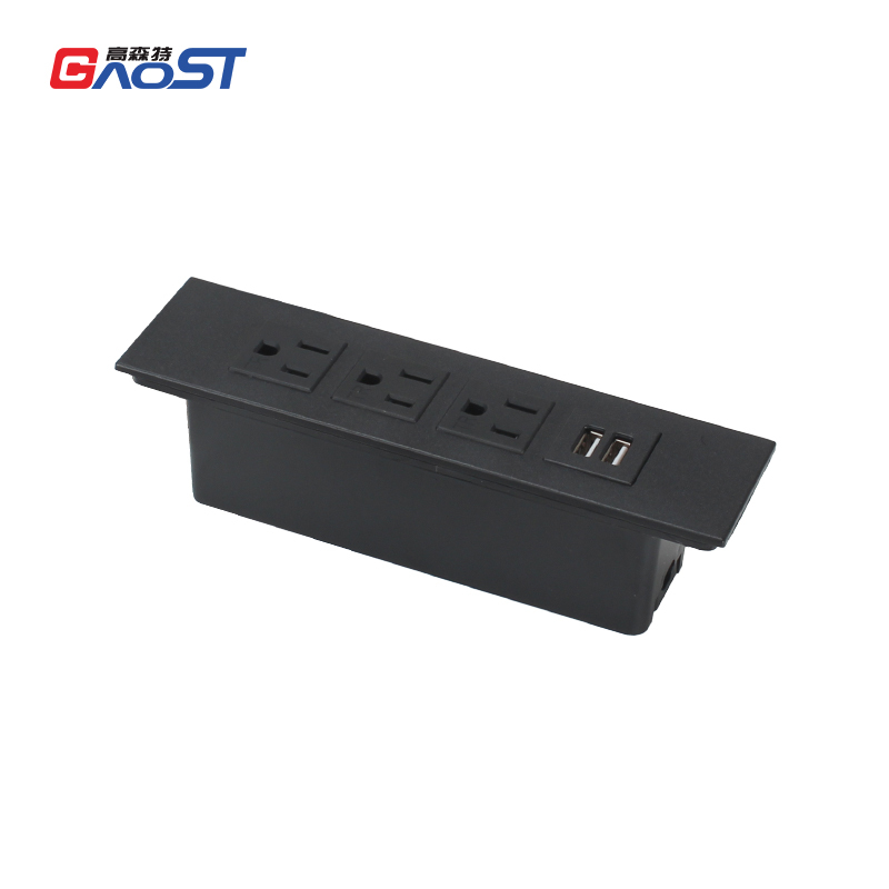 US Desktop Embedded Power Strip 2 USB Outlets Furniture Flush Mount Recessed Power Strip Outlet With 2 Outlets & 2 USB Ports For Desk