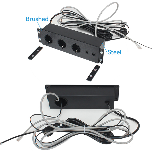 Recessed 16a Flat Plug Surge Protector Power Strip Aluminum Power Socket Strip Extension German Power Strip